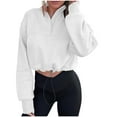 thumbnail image 1 of Lovskoo Women's Half Zip Sweatshirt Oversized Fleece Crop Jacket Bottom Drawstring Stand Collar Long Sleeve Workout Sherpa Fall Trendy Clothes 2024 White, 1 of 7