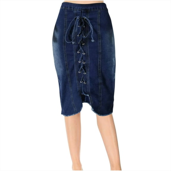 Lovskoo Women's Jean Skirts Lace Up Casual High Waist Bodycon Denim Pencil Skirt Blue