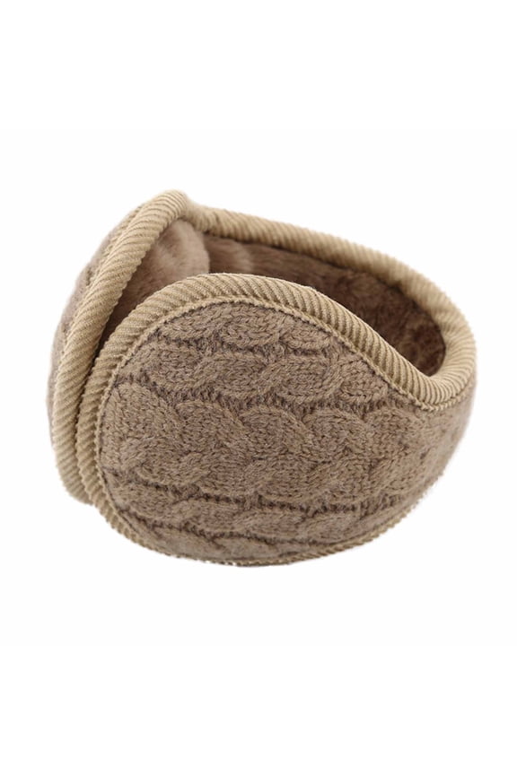 Women's Knit Winter Earmuffs Foldable Solid Color Polar Fleece Ear Warmer Winter Keep Warm Foldable Behind-The-Head Earmuff Khaki