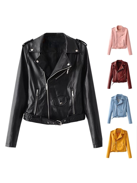 Women's Leather Jacket Casual Long Sleeve Hoodless Casual Outwear & Jackets Motorcycle Jacket Black