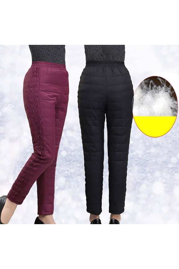 Women's Lightweight Puffer Pants Cotton Quilted Casual Solid High Waist Keep Warm Full Length Pants Black
