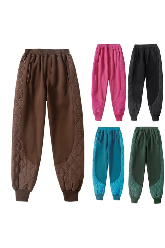 Women's Lightweight Puffer Pants Cotton Quilted Winter Loose Pockets with High Waisted Plush and Thick Warm Cotton Pants Black