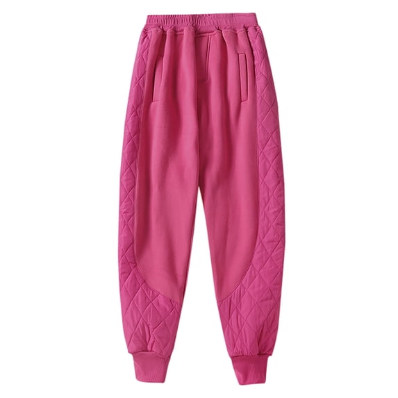 Lovskoo Women's Lightweight Puffer Pants Cotton Quilted Winter Loose Pockets with High Waisted Plush and Thick Warm Cotton Pants Hot Pink
