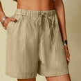 thumbnail image 1 of Lovskoo Women's Linen Summer Shorts Solid Color Comfortable Elastic Wide Leg Casual Shorts Khaki, 1 of 6