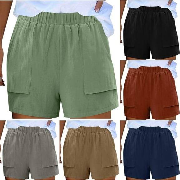 Lovskoo Women's Linen Summer Shorts Solid Color Cotton And Linen Loose Casual Wide Leg Short Beige