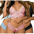 thumbnail image 1 of Lovskoo Women's Sleepwear Sets Bra and Panty Corset Lace Floral Bralette Bra Three Piece Underwear Sleepwears Outfits Gift for Valentine's Day Black, 1 of 1