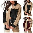 thumbnail image 1 of Lovskoo Women's Long Sleeve Denim Jean Jacket Button Down Shirt Distressed Spring Fall and Winter Color Block Denim Coat Black, 1 of 9