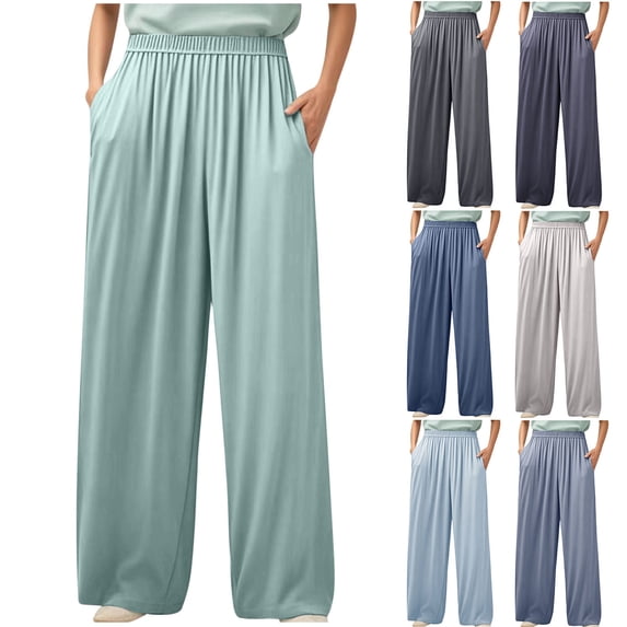 Lovskoo Women's Lounge Pants Wide Leg Lounge Pants with Pockets Loose Yoga Sweatpants Workout Comfy Jogger Light Blue