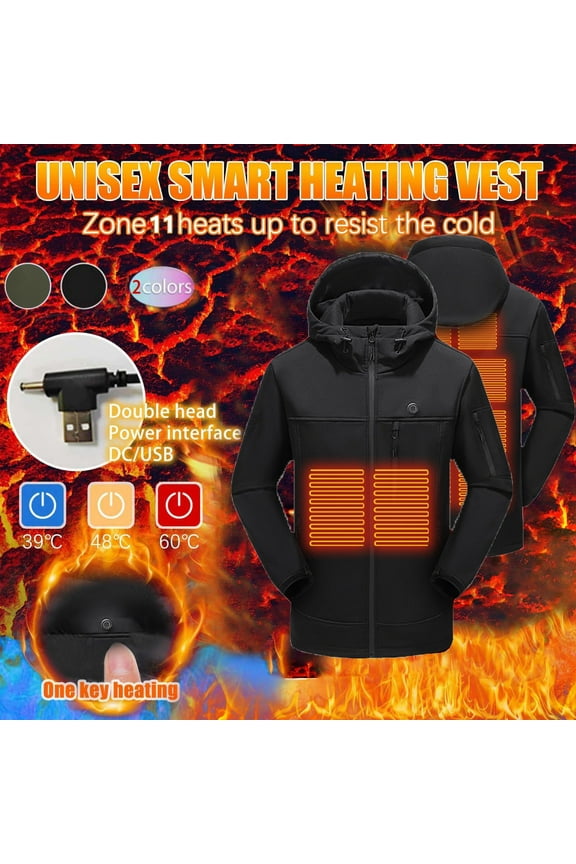 Women's and Men's Heated Jacket with 10 Heating Zones Long Sleeve Outdoor Warm Clothing Heated with Riding Skiing Fishing Charging Via Heated Coat Quilted Jacket Black