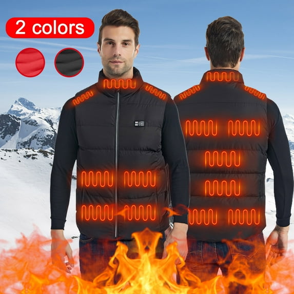 Lovskoo Women's and Men's Heated Jacket with 15 Heating Zones Long Sleeve Outdoor Warm Clothing Heated with Riding Skiing Fishing Charging Via Heated Coat with Pocket Quilted Jacket Black