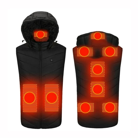 Lovskoo Women's and Men's Heated Jacket Vest Sleeveless Plus Size Heated Hooded Coat with 9 Heating Zones Winter Heating Coat with A Detachable Hat Quilted Jacket Black