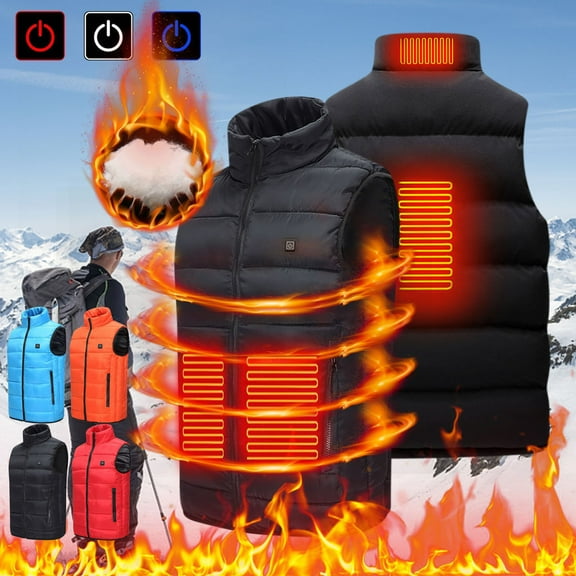 Lovskoo Women's and Men's Heated Jacket Vest Sleeveless Usb Intelligent Constant Temperature Heated Windproof Plus Size Coat with Winter 4 Heated Zones Coat Quilted Jacket Black