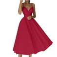 thumbnail image 1 of Lovskoo Women's Midi Prom Dresses Long Ball Gown Spaghetti Straps Sleeveless V Neck Pleated Formal Party Evening Dress Red L, 1 of 7