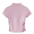 thumbnail image 1 of Lovskoo Women's Mock Turtle Neck Slim Short Sleeve T Shirt Ruched Tight Crop Tops Tee Summer Tops for Women 2024 Pink M, 1 of 5