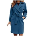 thumbnail image 1 of Lovskoo Women's Notched Lapel Pea Coat Open Front Mid-Long Wool Blend Over Coats with Belt Winter Trench Jacket Blue, 1 of 8
