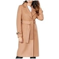 thumbnail image 1 of Lovskoo Women's Notched Lapel Pea Coat Open Front Mid-Long Wool Blend Over Coats with Belt Winter Trench Jacket Khaki, 1 of 8