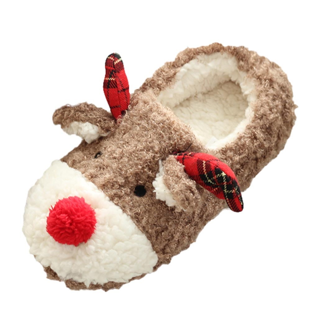 Lovskoo Women's Novelty Christmas Slippers Cute Fuzzy Reindeer House Slippers Stuffed Animal