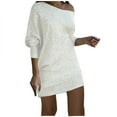 thumbnail image 1 of Lovskoo Women's Off Shoulder Sequin Dresses Long Sleeve Loose Casual Cocktail Party Dress Sparkly Glitter Short Mini Dress White M, 1 of 7