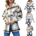 thumbnail image 1 of Lovskoo Women's Plaid Shacket Jacket Flannel Long Sleeve Button Down Shirts Coats with Side Pockets Beige, 1 of 7