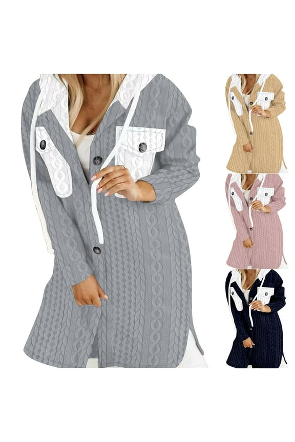 Women's Plaid Shacket Jacket Flannel Long Sleeve Hooded Shirts Fall Spring Casual Pocket Jacket Shirts Dark Gray