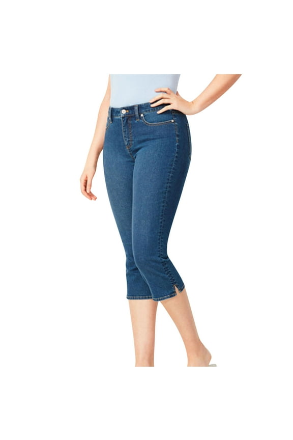 Women's Plus Size High Waisted Casual Ripped Skinny Slim Fit Stretch Denim Capris Jean Blue 3XL