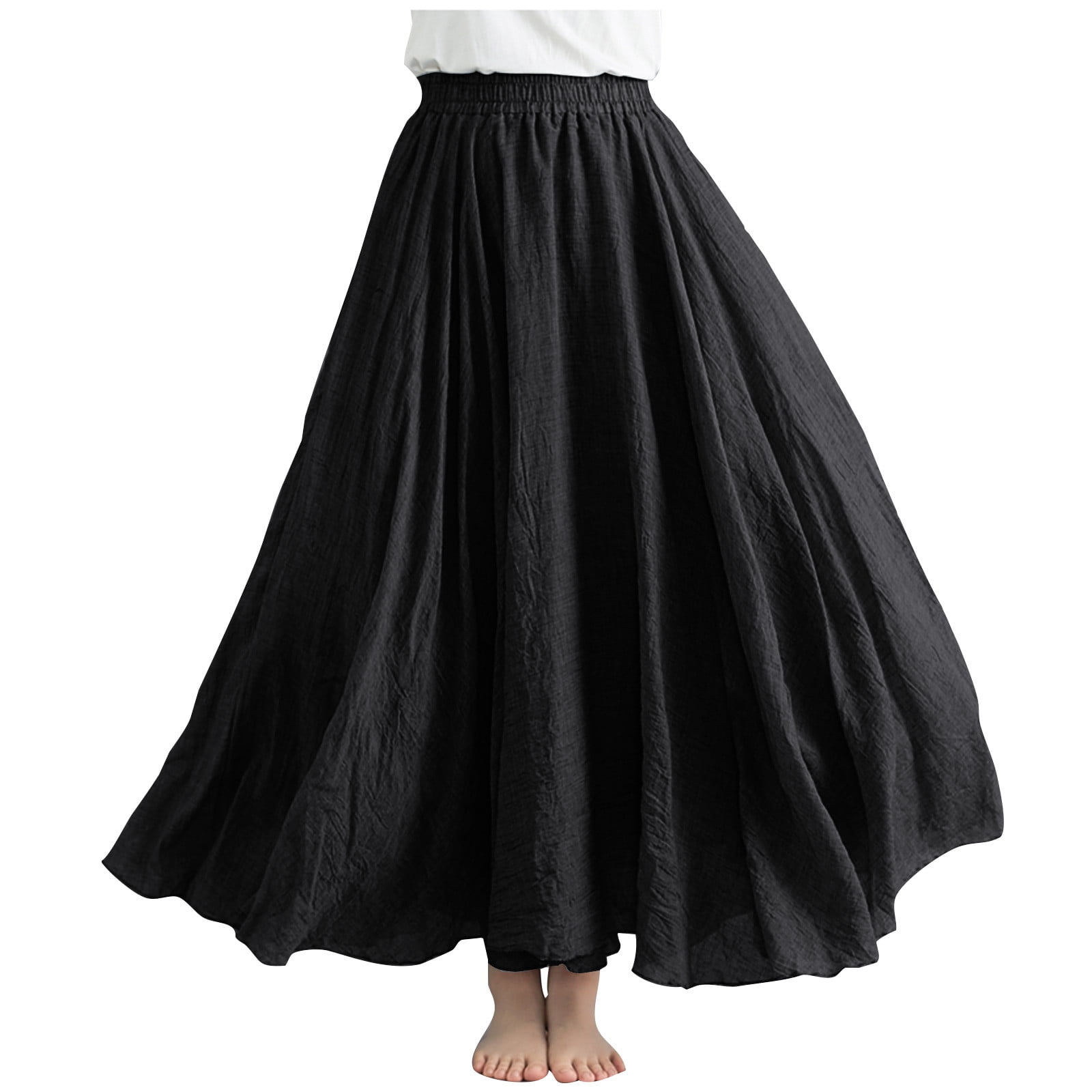 Lovskoo Women's Plus Size Linen Skirt Casual Ankle Length Lovskoo Women's Plus Size Linen Skirt Casual Ankle Length