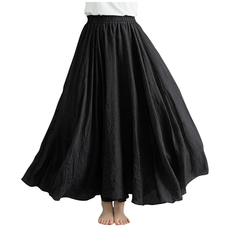 Lovskoo Women's Plus Size Linen Skirt Casual Ankle Length High