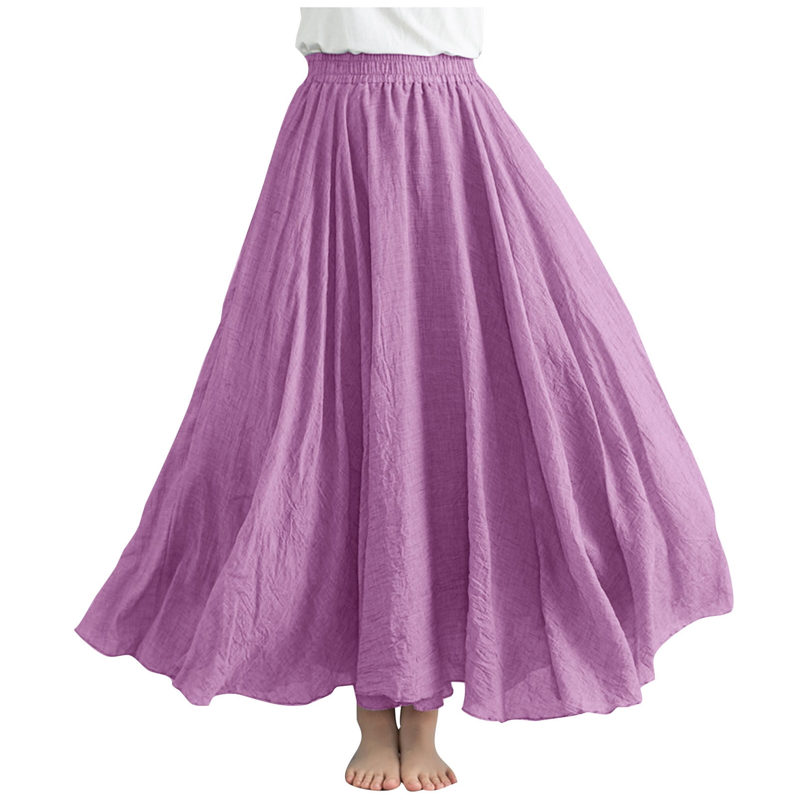 Lovskoo Women's Plus Size Linen Skirt Casual Ankle Length High