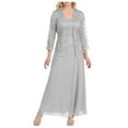 thumbnail image 1 of Lovskoo Women's Plus Size Maxi Dress Solid Color Chiffon Hollow Out Lace Patchwork Cardigan Loose Hem Casual Long Dress 2 Piece Dress S-5Xl Gray, 1 of 8