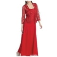 thumbnail image 1 of Lovskoo Women's Plus Size Maxi Dress Solid Color Chiffon Hollow Out Lace Patchwork Cardigan Loose Hem Casual Long Dress 2 Piece Dress S-5Xl Red, 1 of 8
