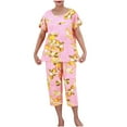 thumbnail image 1 of Lovskoo Women's Plus Size Sleepwear Capri Pajama Sets Short Sleeve Two-Piece Set Crew Neck Tops & Capri Pants Summer Comfortable Cotton Lounge Sets Pink, 1 of 4