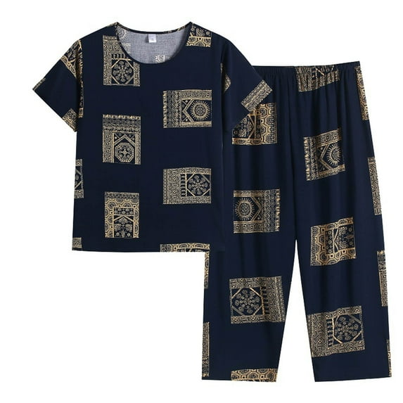 Lovskoo Women's Plus Size Summer Cute Sleepwear Tops with Capris Pants Pajama Sets Short Sleeve Cotton Linen Loungewear Two Piece Suit Black 2XL