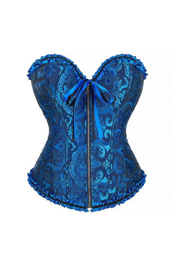 Women's Plus Size Vintage Renaissance Corset Top Boned Overbust Sleepwear Hourglass Bodyshaper Top Halloween Gothic Corset Bustier Blue