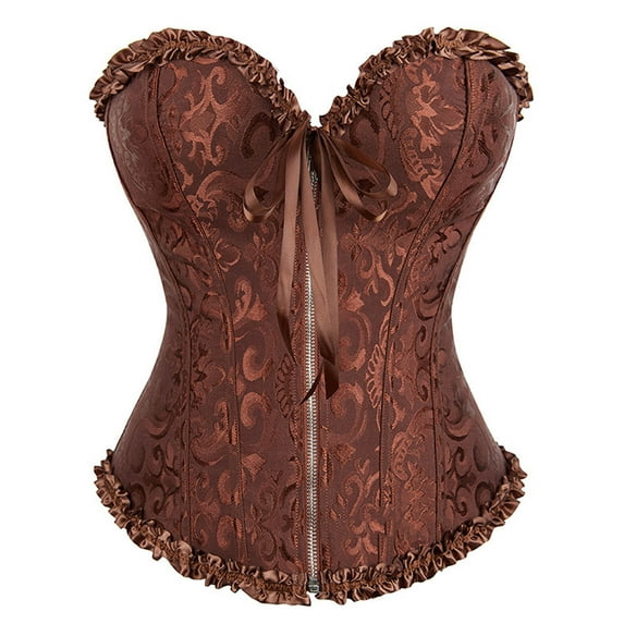 Lovskoo Women's Plus Size Vintage Renaissance Corset Top Boned Overbust Sleepwear Hourglass Bodyshaper Top Halloween Gothic Corset Bustier Coffee