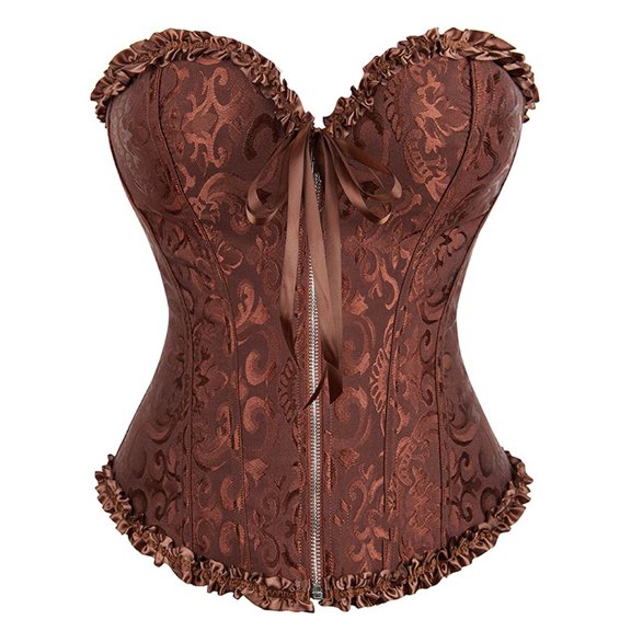 Lovskoo Women's Plus Size Vintage Renaissance Corset Top Boned Overbust Sleepwear Hourglass Bodyshaper Top Halloween Gothic Corset Bustier Coffee