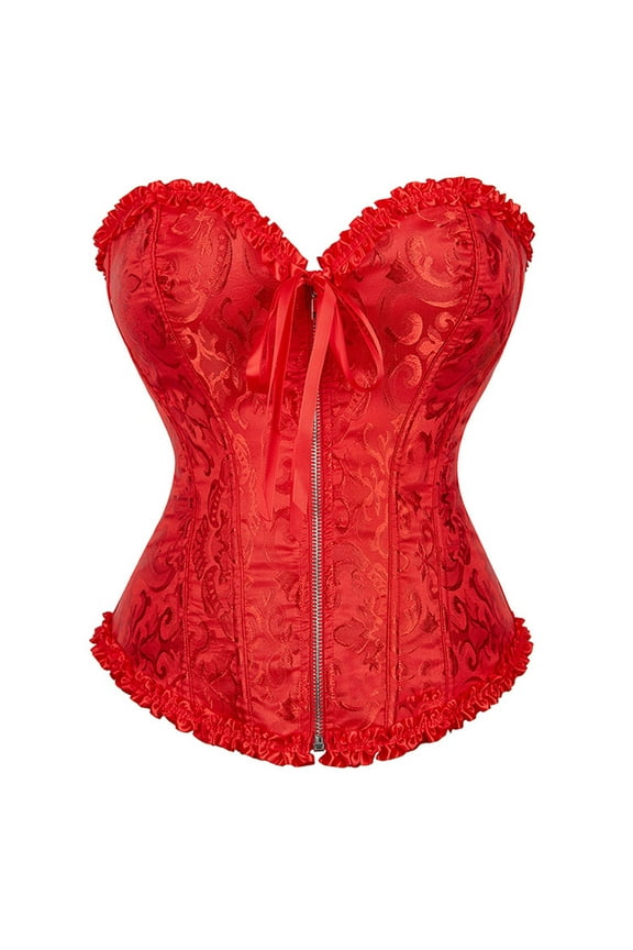 Women's Plus Size Vintage Renaissance Corset Top Boned Overbust Sleepwear Hourglass Bodyshaper Top Halloween Gothic Corset Bustier Red