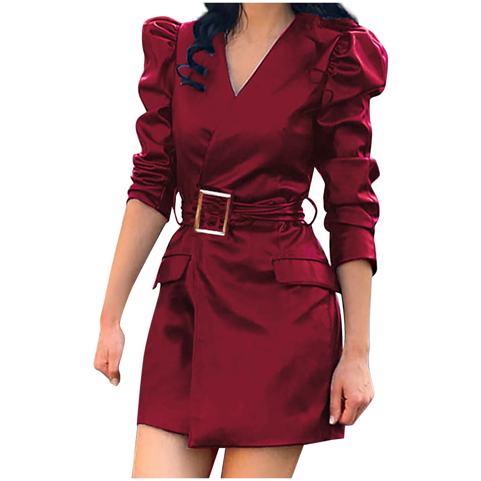 long sleeve burgundy dress formal Long Sleeves Red/Burgundy Dress Chiffon Sexy Deep V Neck Women Formal –  Siaoryne