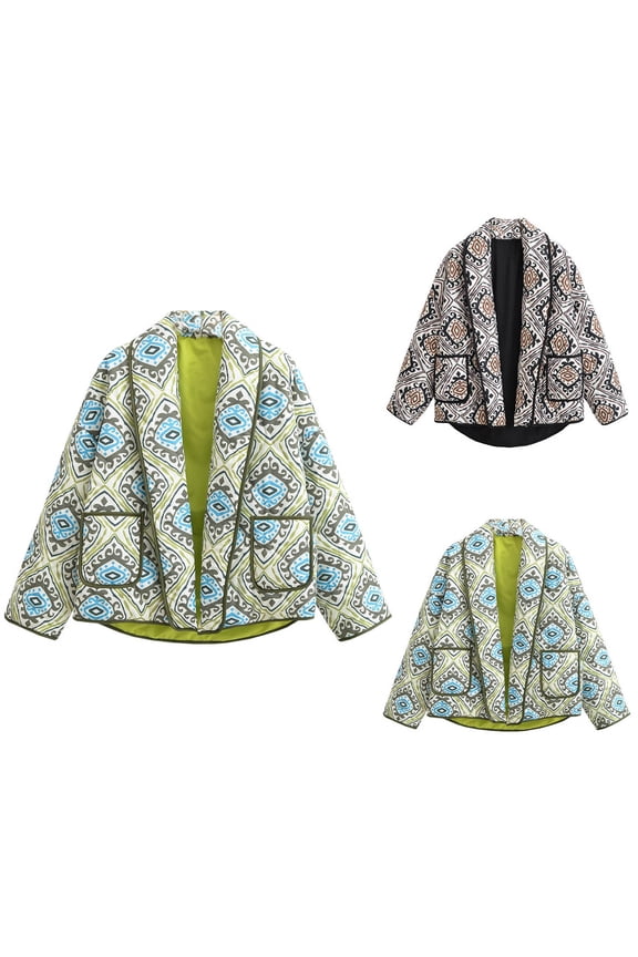 Women's Quilted Jacket Trendy Printing Fake Two Piece Contrast Small Stand Collar Cotton Coat Quality Jacket Black
