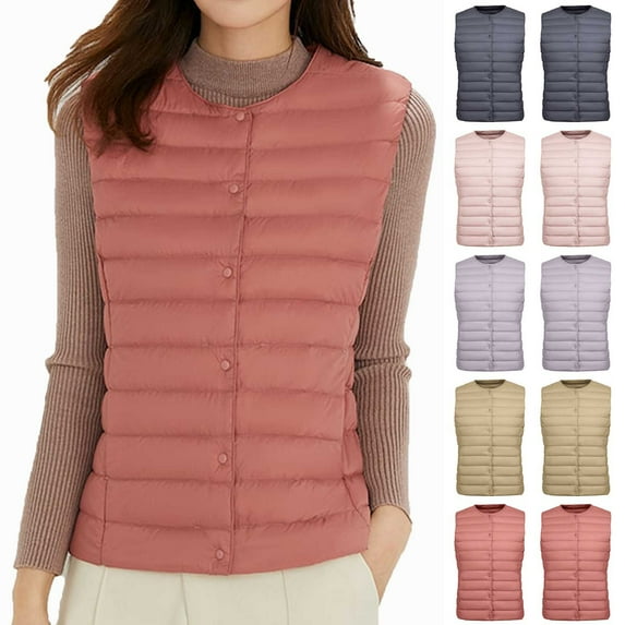 Lovskoo Women's Quilted Jacket Vest Light Down Jacket Large Size Slim Short Winter Waistcoat Lnternal Zip Hot Pink