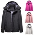 thumbnail image 1 of Lovskoo Women's Rain Jacket Hooded Technical Fleece Lined Casual Waterproof Windbreaker Outdoor Diving Jacket Thick Fleece Cotton Jacket Long Sleeve Winter Climbing Jacket Black, 1 of 7