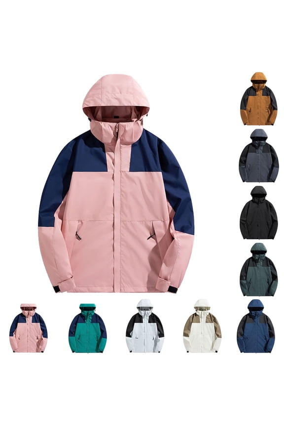 Women's Rain Jacket Hooded Technical Winter Coat Casual Waterproof Windbreaker Detachable Cap and Thick Three-In-One Jacket Outdoor Sports Warm Jacket Gray