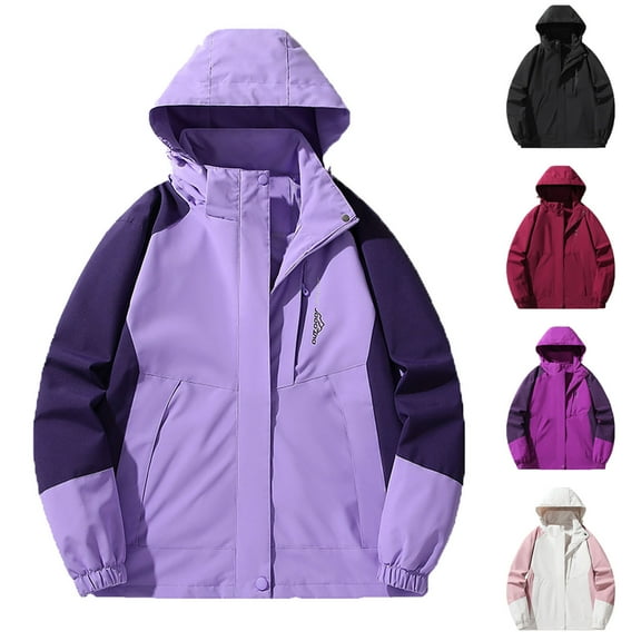 Lovskoo Women's Rain Jacket Hooded Trenchcoat Casual Waterproof Windbreaker Outdoor Thin Charge Coat and Sports Hiking Outerwear Coat Purple