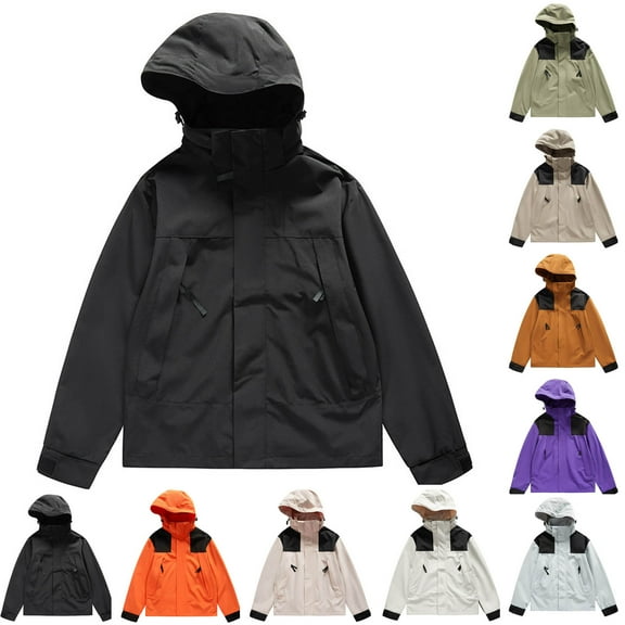 Lovskoo Women's Rain Jacket Technical Casual Waterproof Windbreaker Comfortable Solid Color Block Interchange Jacket Drawstring Pocket Long Sleeve Hooded Outwear Jackets Black