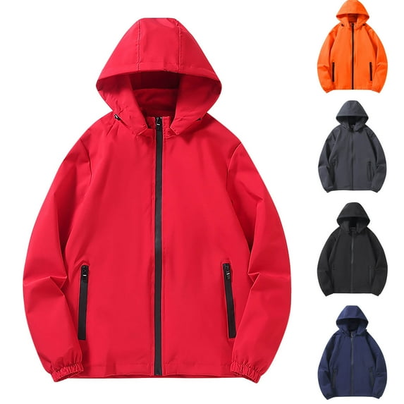 Lovskoo Women's Rain Jacket Technical Casual Waterproof Windbreaker Comfortable Solid Color Block Interchange Jacket Drawstring Pocket Long Sleeve Hooded Outwear Jackets Blue