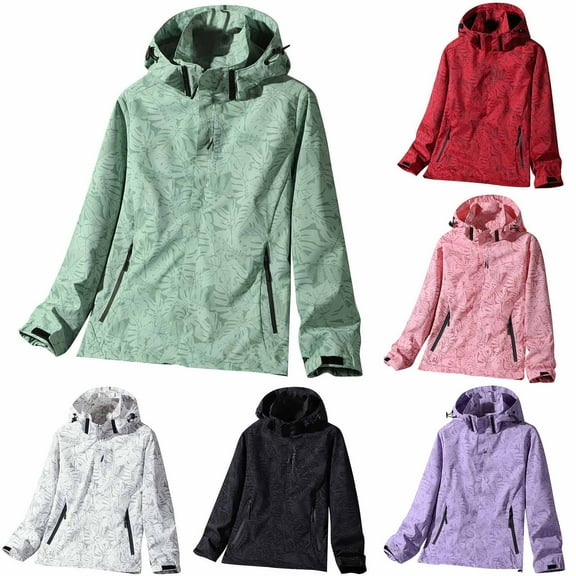 Lovskoo Women's Rain Jacket Technical Casual Waterproof Windbreaker Outdoor Couples Thin Jacket Lapel Zipper Loose Soft Top Long Sleeve Hooded Coat/Jacket Black