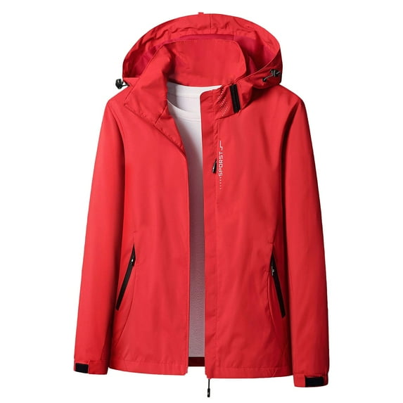 Lovskoo Women's Rain Jacket Technical Casual Waterproof Windbreaker Outdoor Solid Color Thin Sprint Coat Zipper Loose Hooded Coat Red
