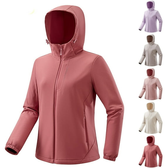 Lovskoo Women's Rain Jacket Technical Fleece Lined Casual Waterproof Windbreaker Trendy Outdoor Hiking Hooded Charge Coat White