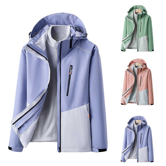 Lovskoo Women's Rain Jacket Technical Winter Coat Casual Waterproof Windbreaker Couple Style Sprinting Outerwear Three In One Or Two Outdoor Ski Riding Outerwear Hooded Warm Coat Pink