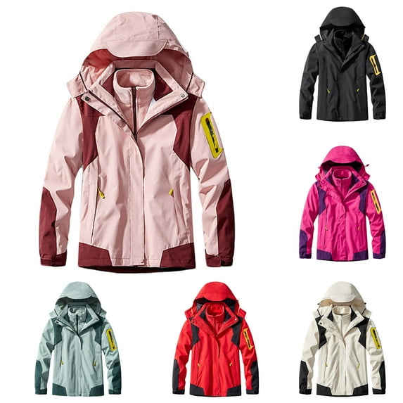 Lovskoo Women's Rain Jacket Technical Winter Coat Casual Waterproof Windbreaker Sprinting Outerwear Detachable Cap Three In One Two Piece Outdoor Ski Riding Outerwear Warm Hooded Coat Black