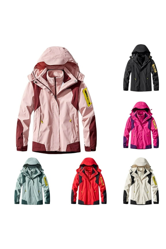 Women's Rain Jacket Technical Winter Coat Casual Waterproof Windbreaker Sprinting Outerwear Detachable Cap Three In One Two Piece Outdoor Ski Riding Outerwear Warm Hooded Coat Red